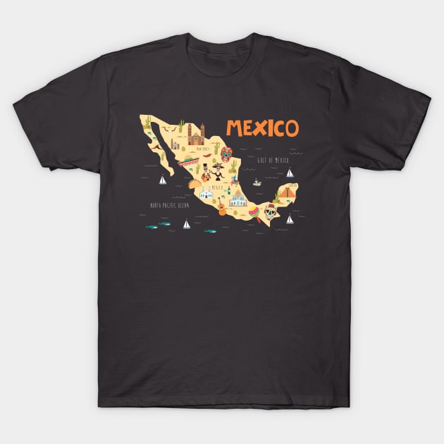 Mexico Illustrated Map T-Shirt by JunkyDotCom